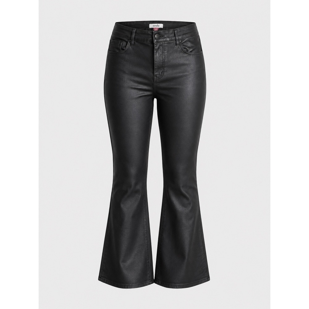 Arula Coated Flare Jeans Womens 22 Black Faux Leather Y2K Mob Wife Indie Sleaze